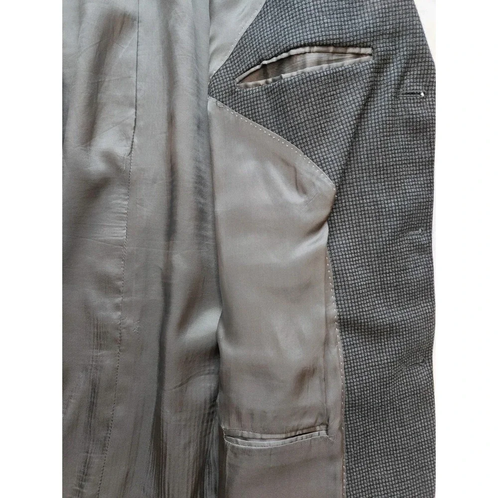 Altieri Mens Wool Sport Coat 44L Gray Check 3 Button Blazer Made in Italy